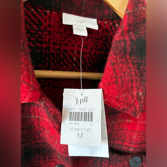 NWT J.JILL Buffalo Plaid Short Boxy Boyfriend Shacket/Jacket,Red/Black Check, M - Picture 3 of 13